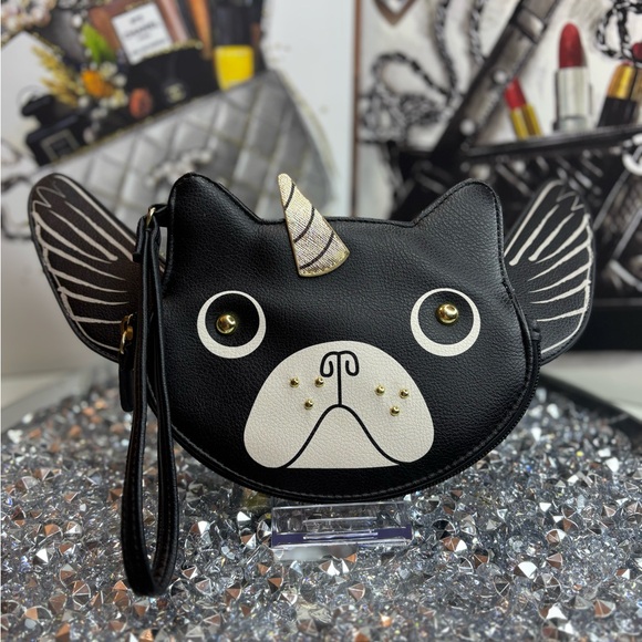 Betsey Johnson Handbags - Luv Betsey by Betsey Johnson French Bulldog Unicorn Wings faux leather wristlet